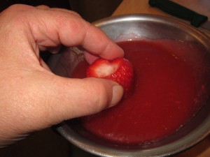 Dip berries in glaze