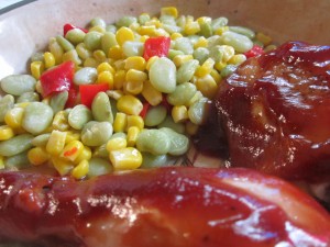 Succotash with barbecue chicken