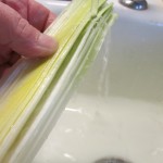 Rinse under running water while fanning layers