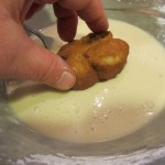 Dip fritters into maple glaze