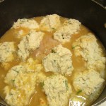 Spoon dumpling batter over turkey mixture