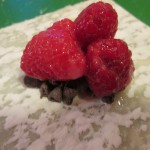 Place chocolate chips and 3 raspberries in the center of each wonton wrapper