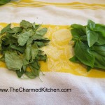 Microwave dried basil on the left and fresh basil on the right