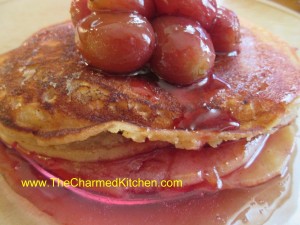 Peanut Butter Pancakes with Red Grape Syrup 