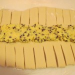 spread filling and cut dough into 1-inch strips