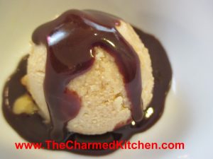 Peanut Butter Ice Cream- topped with homemade Hot Fudge Sauce